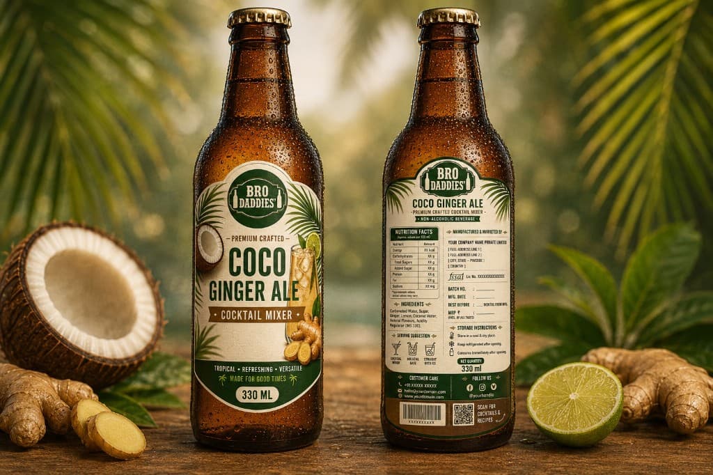 Bro Daddies Coco Ginger Ale bottles with coconut, ginger, and lime